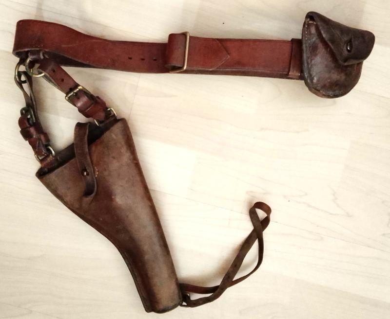 WW1 Modified 1908 Holster , Belt & maker marked & dated Ammunition Pouch