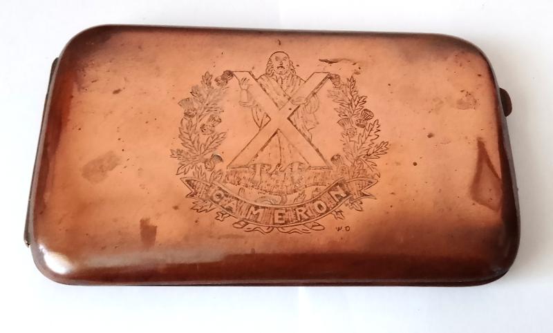 WW1 Trench Art Cigarette Case to the Cameron Highlanders