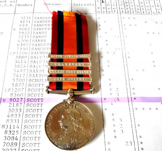 Victorian Q.S.A Medal to SCOTT Gordon Highlanders with supporting documentation