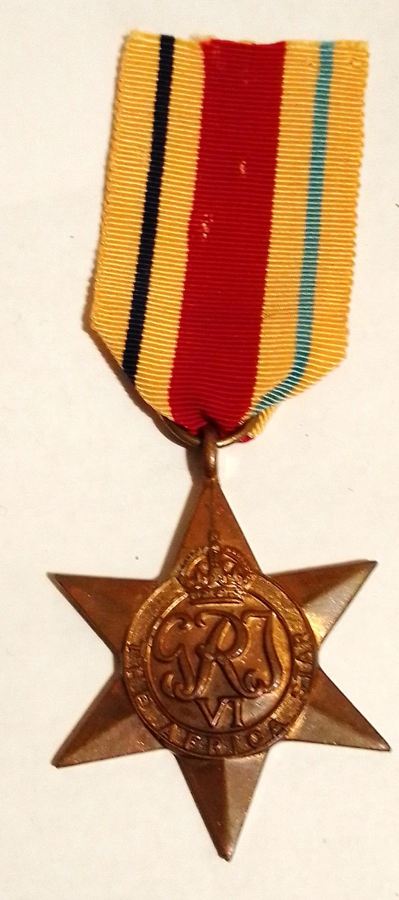 WW2 Africa Star Campaign Medal with recipient details