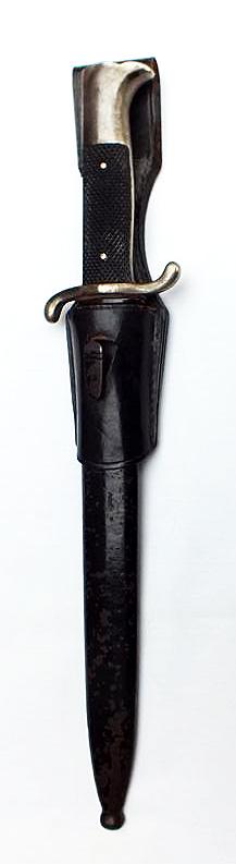 Third Reich Fire Service Bayonet with maker marked leather Frog