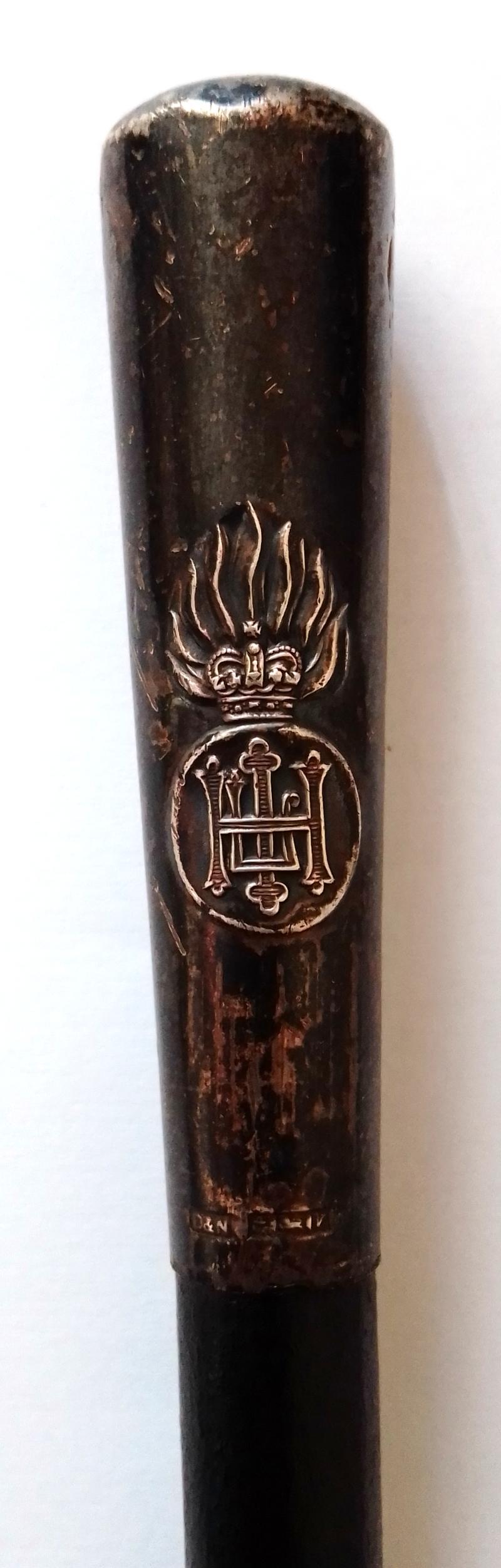 Dated 1970 Royal Highland Fusiliers Hallmarked Silver Topped Swagger Stick