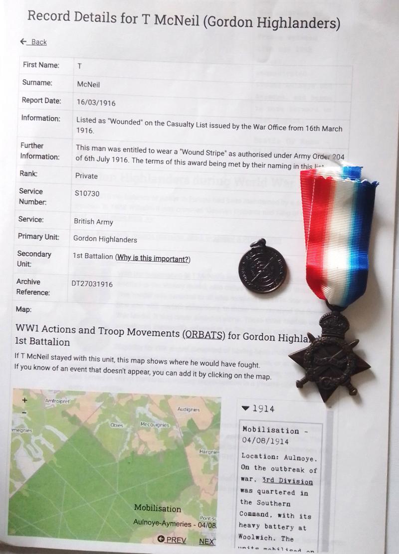 WW1 1914/15 Star to The Gordon Highlanders with Research Documentation