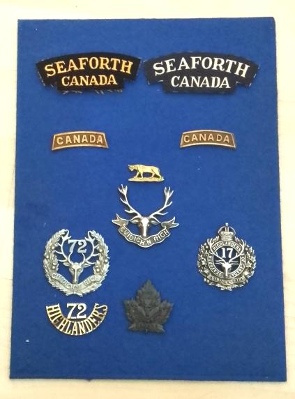 Framed Canadian Seaforth Highlanders Cloth & Metal Badges