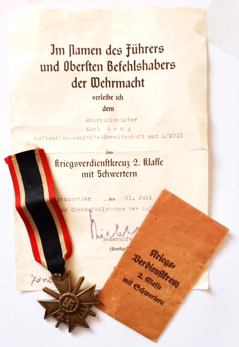 Third Reich War Merit Cross with Swords & Packet of Issue with 1944 DatedCitation