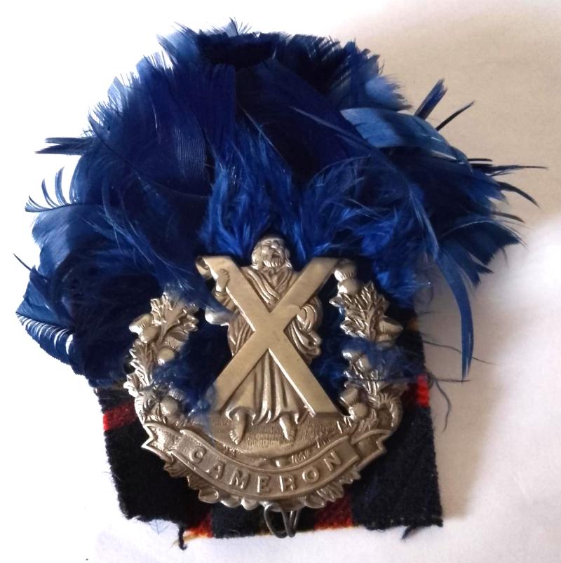 Untouched Cameron Highlanders Cap badge with Backing Tartan & Hackle