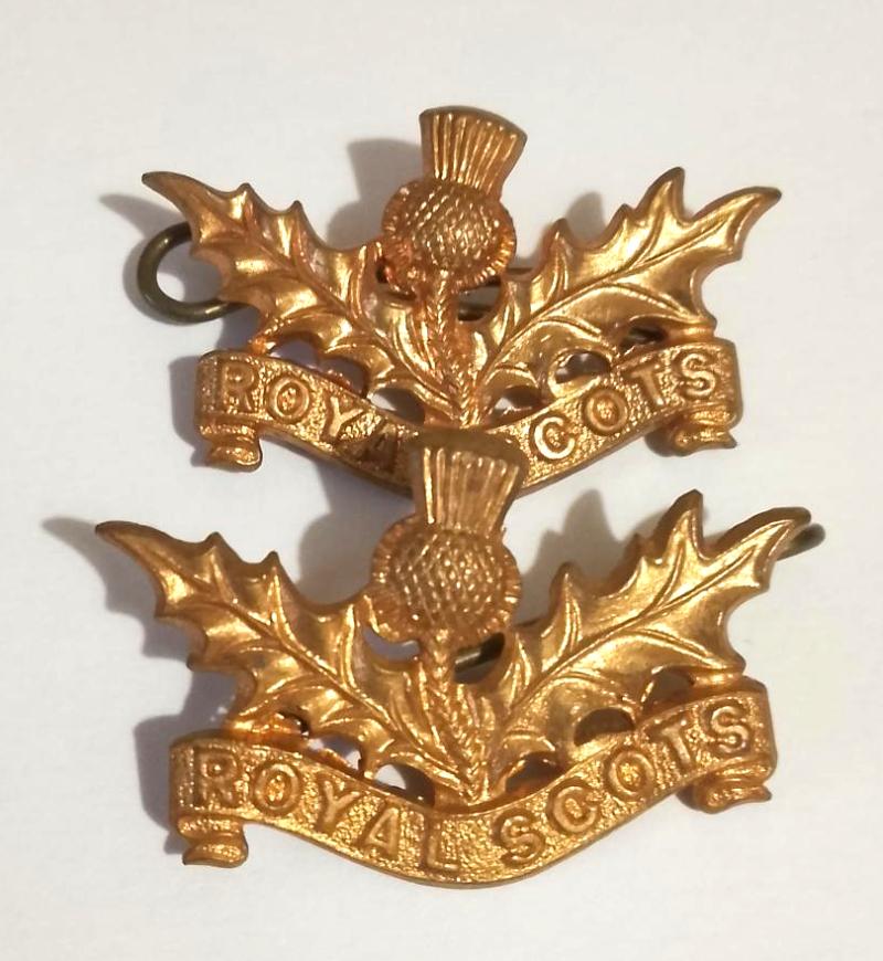 Matching Pair of Royal Scots Collar Badges