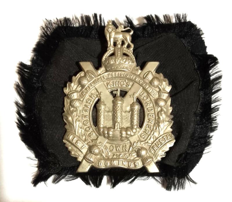 WW1 Period Kings Own Scottish Borderers Cap Badge Mounted On Glengarry Rosette