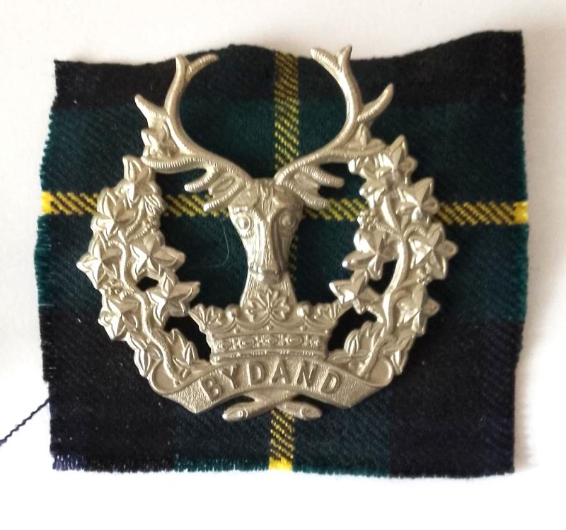 Gordon Highlanders Other Rnks Cap Badge with Backing Tartan