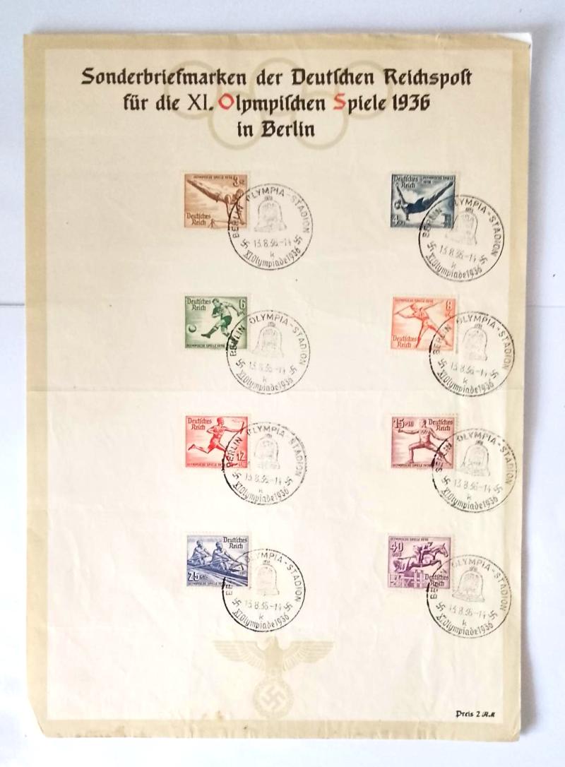 Third Reich Official 1936 Berlin Olympics Mounted Stamp Grouping