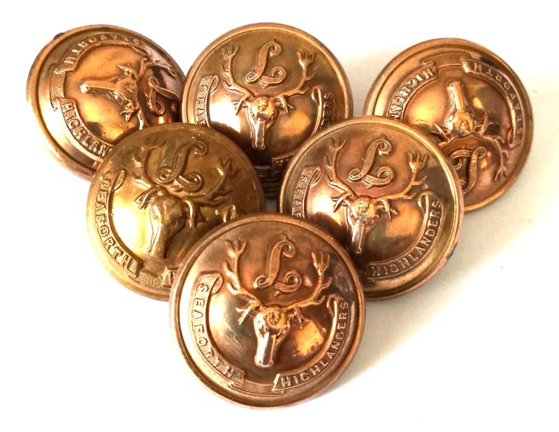 Six WW1 Period Seaforth Highlanders Other Rank Tunic Buttons